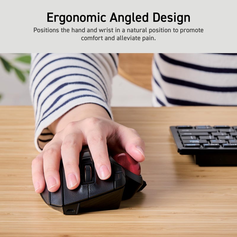 ELECOM Trackball Mouse Wireless, Ergonomic Mouse, 3 Device Connection, Wired (USB), Bluetooth, Track Ball Mouse, Thumb Control, Compatible for PC, Laptop, Mac, Windows, macOS, EX-G Pro (M-XPT1MRXBK) - Image 2